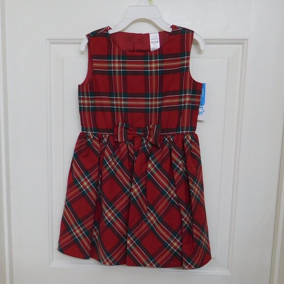 NWT Carter's Dark Red Green Plaid Dress Bow Trim sz 4t - Picture 1 of 1
